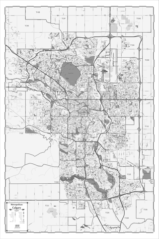 ProGeo Metro Calgary  BLACK AND WHITE Marketing Map laminated with with Postal Codes