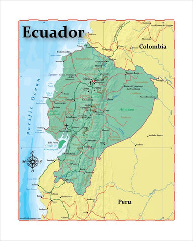 Map of Ecuador 8 x 10 Print