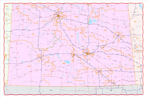 ProGeo Planning Map of Southern Saskatchewan with Postal codes FSA LAMINATED