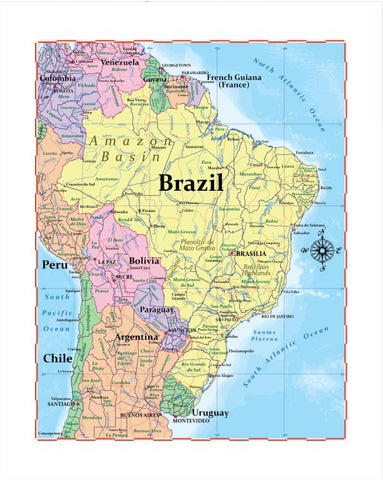 Map of Brazil - 8" x 10" Print