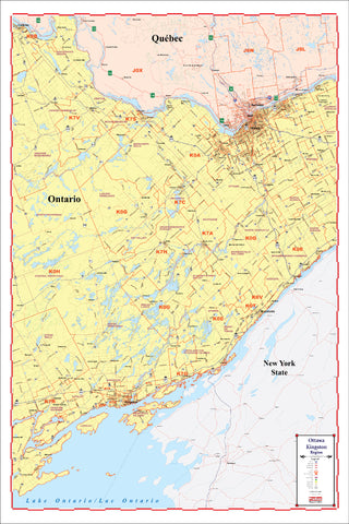 Map of the Ottawa Kingston Region - Large and laminated New 2021 Edition with Postal Codes