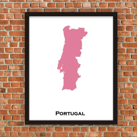 Minimalist Map Print of Portugal 16 x 20  Pink