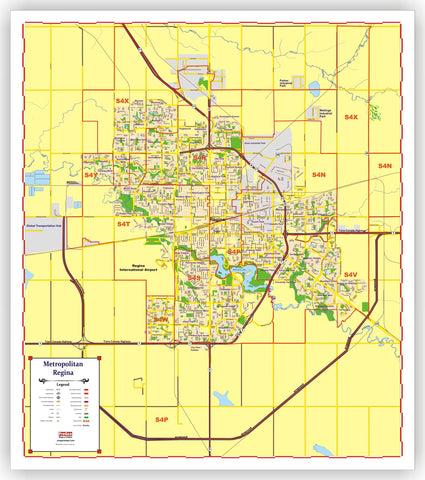 ProGeo Metro REGINA Marketing Map LAMINATED 48" X 54"  with with Postal Codes