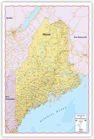 ZIP CODE Wall Map of MAINE New 2019 version 48" X 69  with thick lamination