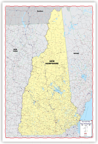 ZIP CODE Wall Map of NEW HAMPSHIRE New 2019 version 48" X 69  with thick lamination