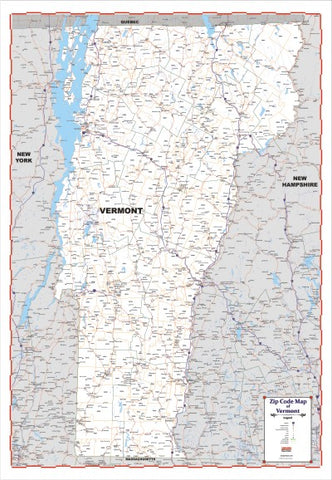 ZIP CODE Large Map of VERMONT New 2021 version 48" X 69  with thick lamination