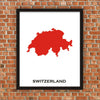 Minimalist Map Print of Switzerland 16 x 20  Carnival Red