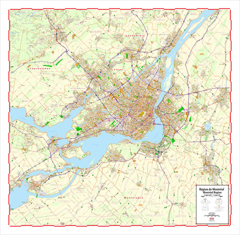 Carte Région de Montréal 6' x 6' Map of the Montréal Region 6' x 6'