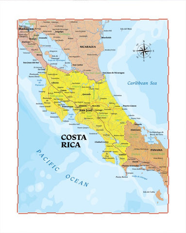 Map of Costa Rica 8" x 10" Print