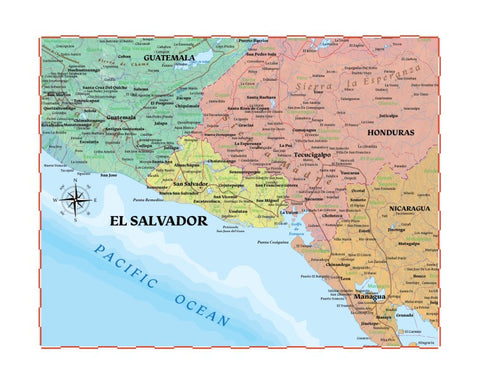 Map of El Salvador 8 x 10 Print