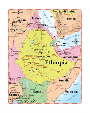 Map of Ethiopia 8 x 10 Print