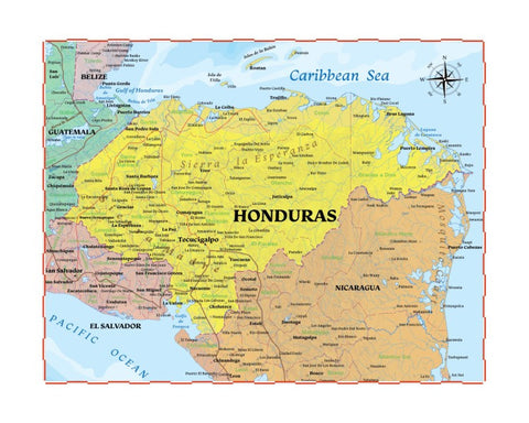 Map of Honduras 8 x 10 Print