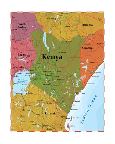 Map of Kenya 8 x 10 Print