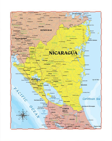 Map of Nicaragua 8 x 10 Print
