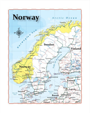 Map of Norway 8 x 10 Print
