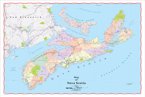 Nova Scotia Wall Map 2022 Edition Laminated