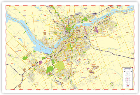 MARKETING MAP OF Ottawa and Gatineau & Surroundings 2021 LAMINATED Wall Map with Postal Codes