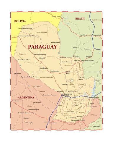 Map of Paraguay 8 x 10 Print
