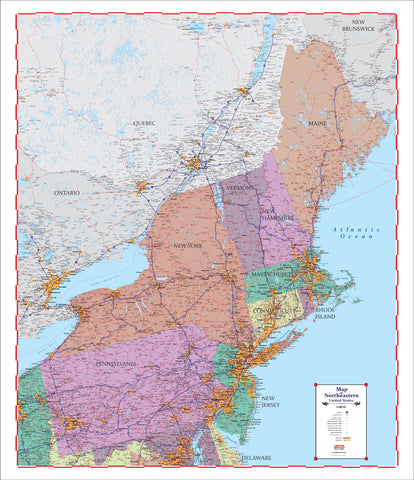 Trucker's Wall Map of  NORTHHEAST  United States 2022 edition  48" X 72" LARGE and LAMINATED