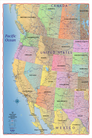 Trucker's Wall Map of WEST COAST Canada and the United States  2022  48" x 72"