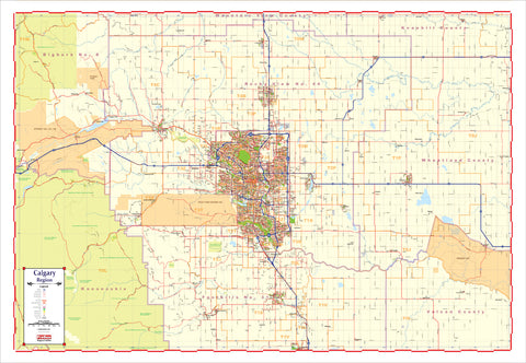 Map of the Calgary Region - Large and laminated New 2021 Edition with Postal Codes