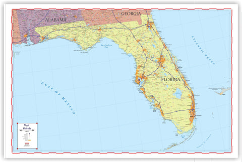 PROGEO Trucker's Map of Florida Detailed large LAMINATED  48" x 72"