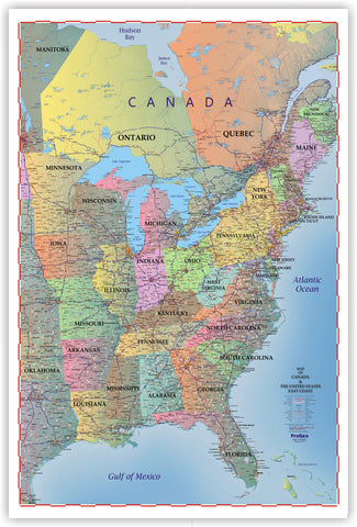 Trucker's Wall Map of EAST COAST Canada and the United States  2021  48" x 72"