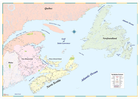 Maritimes Medium Size Laminated Wall Map 48" x 33"