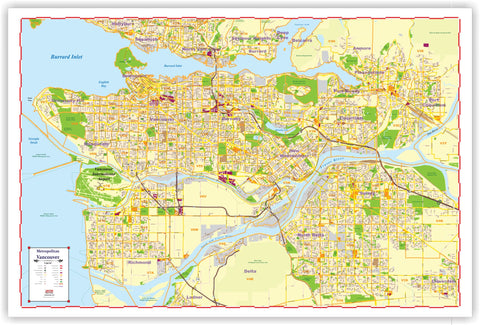 ProGeo Metro Vancouver Marketing Map LAMINATED 48" X 72"  with with POSTAL CODES