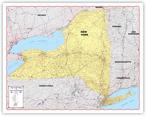 ZIP CODE Large Map of NEW YORK STATE New 2021 Edition 60" X 47"  with thick lamination