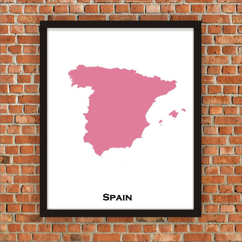 Minimalist Map Print of Spain 16 x 20  Amaranth Pink