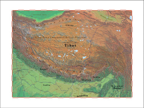 Map of Tibet 8 x 10 Print