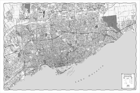 ProGeo Metro Toronto  BLACK AND WHITE Marketing Map laminated with with Postal Codes